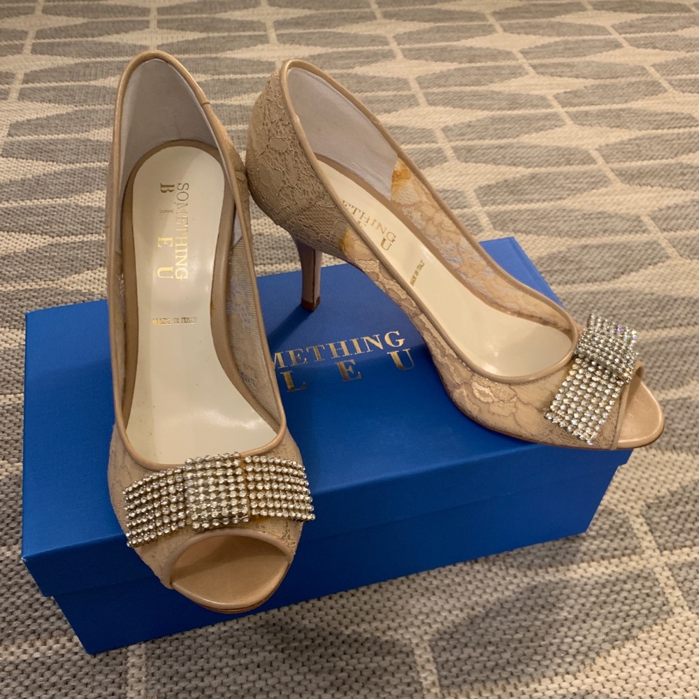 Something Bleu nude lace kitten heel
